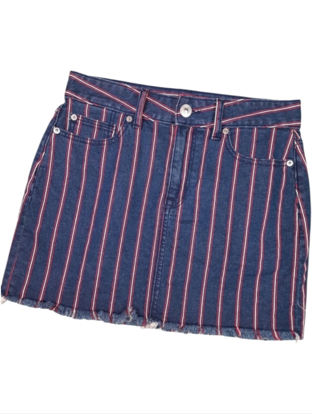 American Eagle Outfitters Hi-Rise Mini Stripe Denim Cut-off Jean Skirt S…
